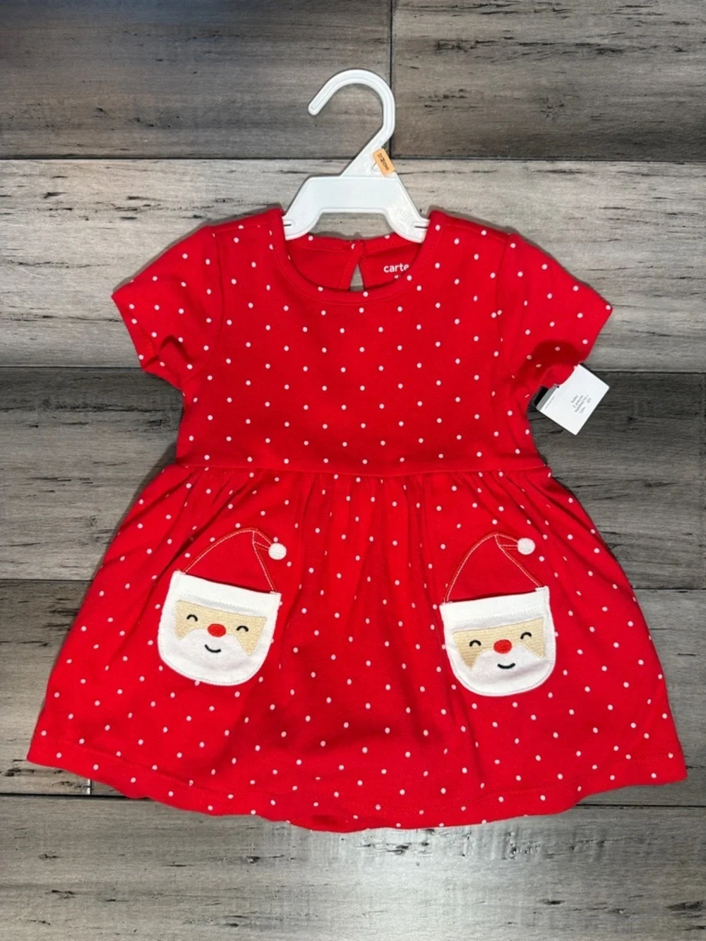 NWT Carter's Red Polka Dot Dress with Santa Pocket Appliqués